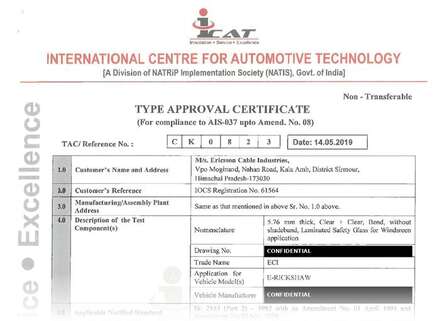 Home ICAT Type Approval Certificate CK0823 (AIS-037) – first page preview