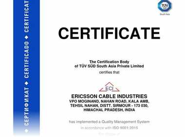 Home TÜV SÜD ISO 9001:2015 certificate for Ericsson Cable Industries – first page preview