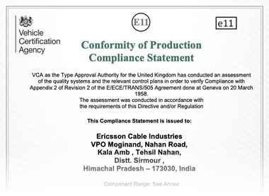 Home UK Vehicle Certification Agency (E11) Conformity of Production statement – first page preview
